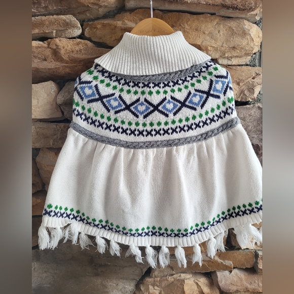 Kids Knitted Poncho with Green Accents - Picture 5 of 5